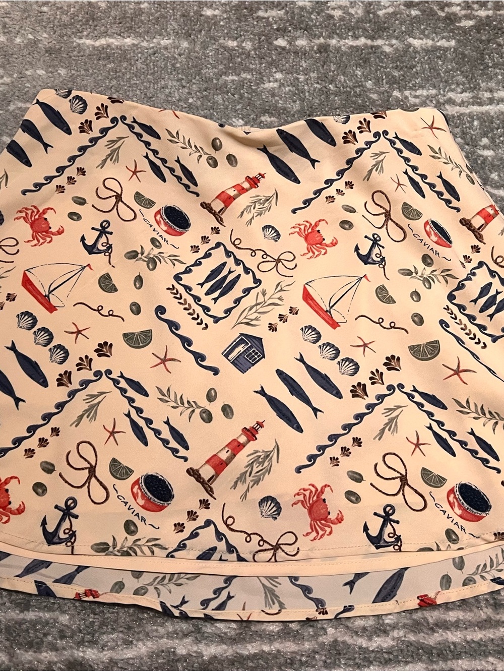 NWT Abercrombie & Fitch Beige Nautical Print Mini Skort with Navy & Red Accents